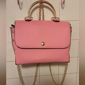 Pink Structured Top-Handle Crossbody Bag with Gold Hardware